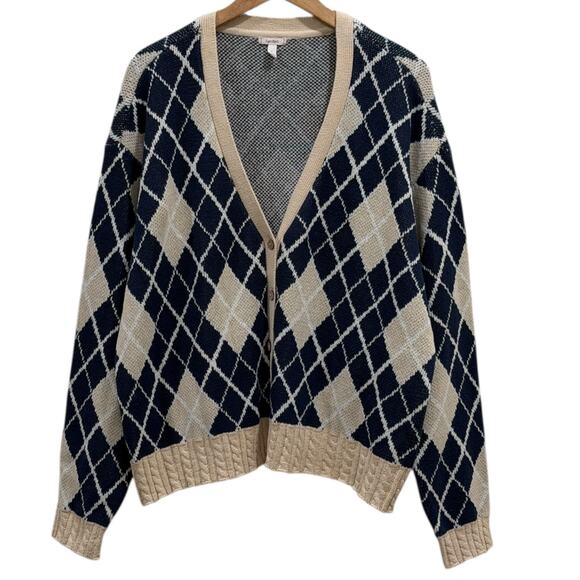 Anthropologie LyreBird Navy Argyle Cardigan Sweater - Picture 7 of 9